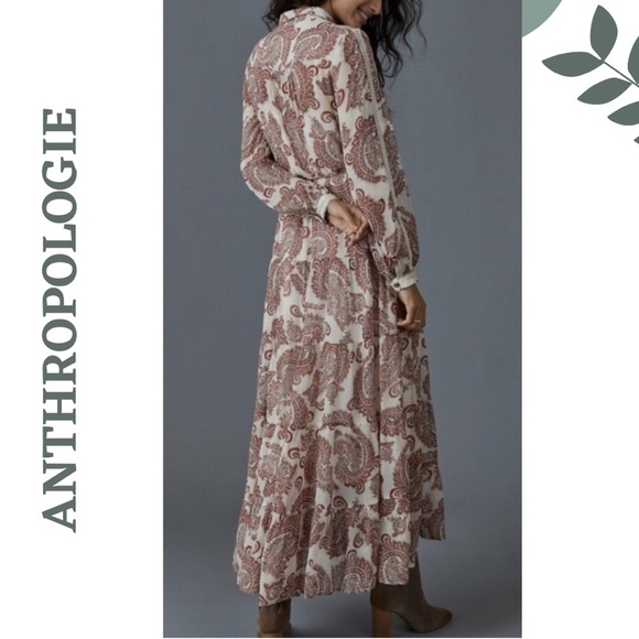 Anthropologie Aleah Allaire Paisley Maxi Dress Ivory Terracotta Paisley Size 1X - Picture 2 of 13